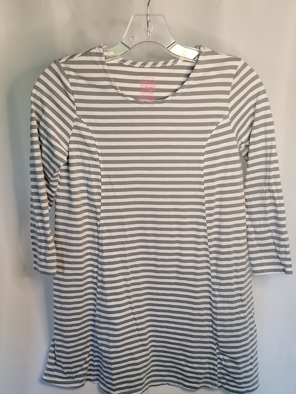 Faded Glory White and Gray Striped A-Line Long Sleeve Dress